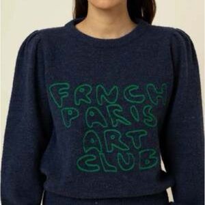 FRNCH Navy and Green Art Club Sweater